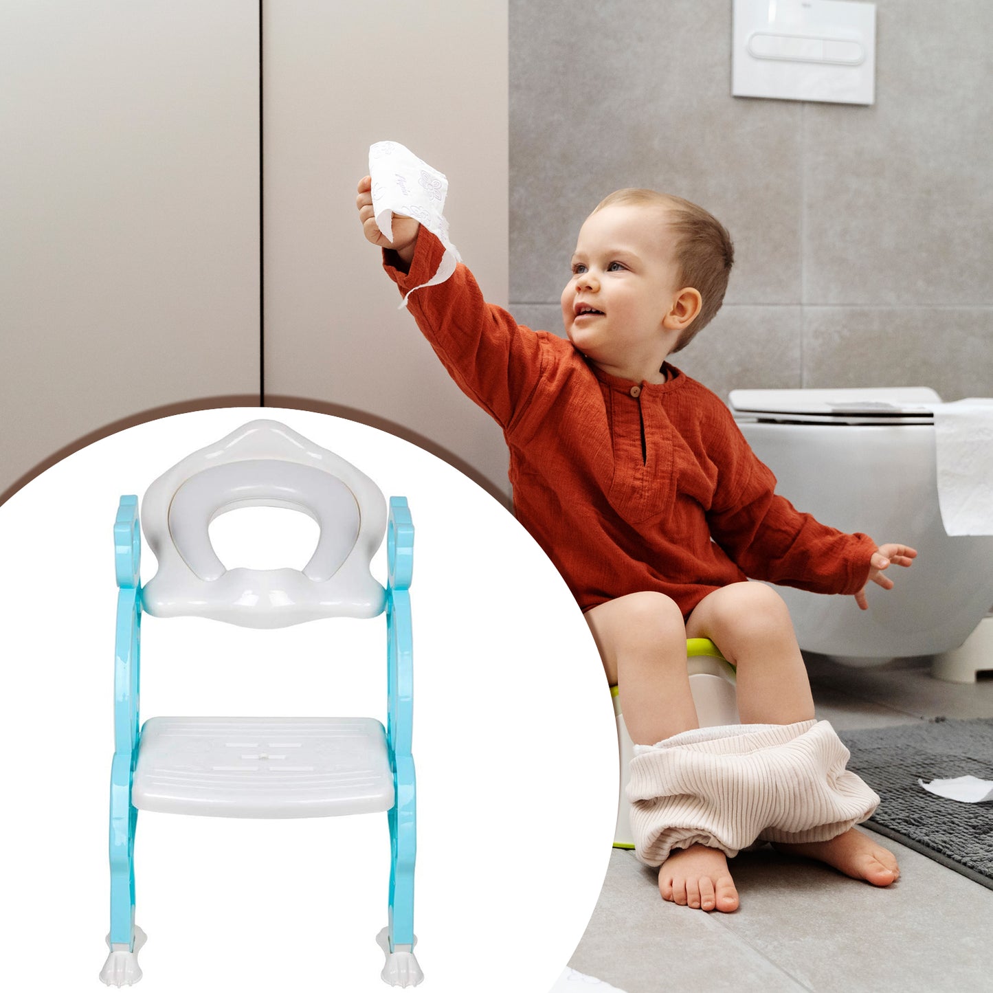 8492 2 In 1 Potty Training Toilet Seat With Step Stool Ladder For Boy And Girl Baby Toddler Kid Childrens Toilet Training Seat Chair With Soft Padded Seat And Sturdy Non-slip Wide Step Make Potty Easier For Your Kids (Multi-color)