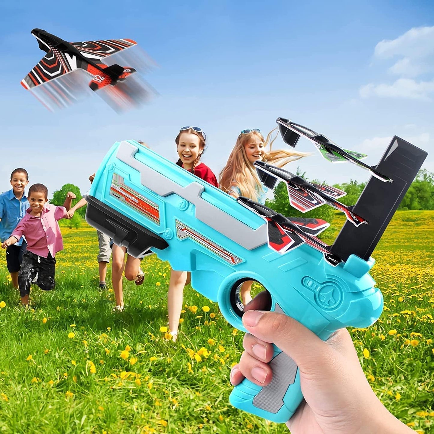 4710 Airplane Launcher Gun Toy With Foam Glider Planes Outdoor Games For Children Best Aeroplane Toys For Kids Air Battle Gun Toys  ( 5 Plane Include )