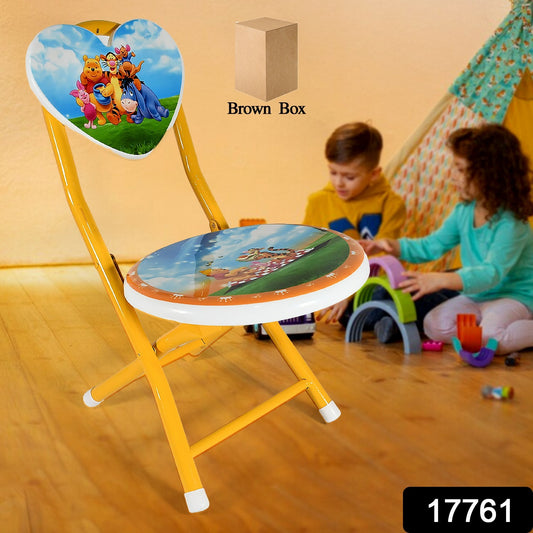 17761 Heart Shape Kids Chair Cartoon Printed Foldable Kids  Children Folding Chair For Playrooms Schools Daycares And Home. Metal And Fibre Body Picnic Beach Camping Chair (1 Pc)