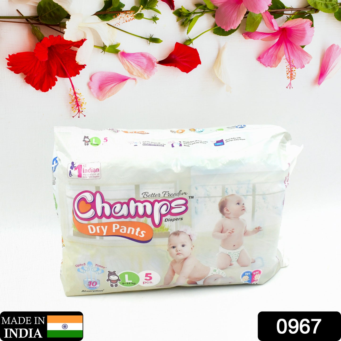 0967 Baby Diaper High Absorbent Pant Diapers  Champs Soft And Dry Baby Diaper Pants S 5 Pcs (Large  L5 Pieces)