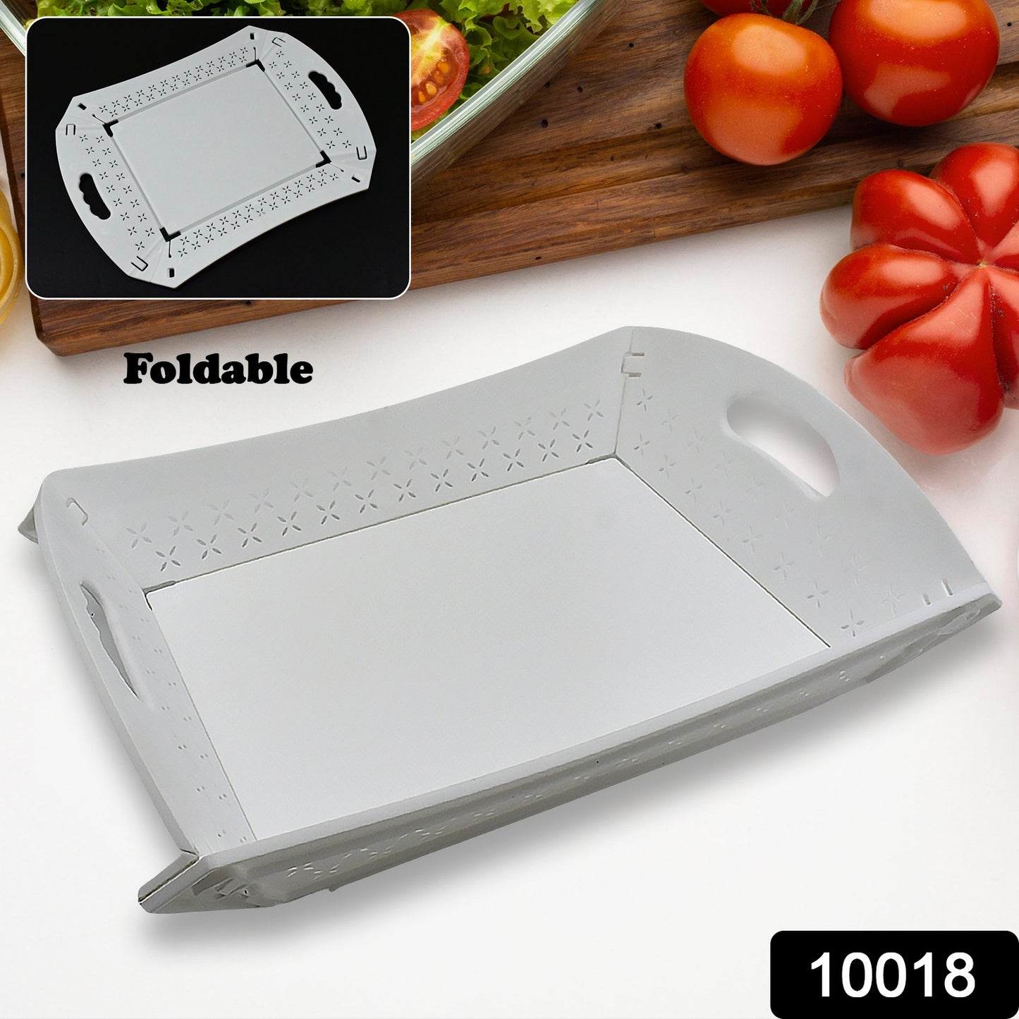 10018 Foldable Serving Tray Plastic Serving Traywith Handle Serving Tray For Food Kitchen Outdoors Restaurants (1 Pc)